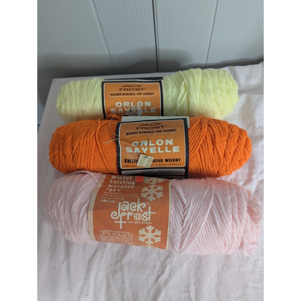 Vintage‎ 3 lot Jack Frost Skein Yarn knitting crochet Orlon sayelle pink yellow